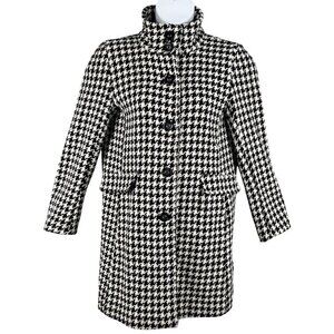 Calvin Klein Women 8 Houndstooth Wool Blend Coat Black White Button Up Old Money